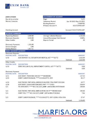 Printable Comoros Exim bank statement excel download for verification